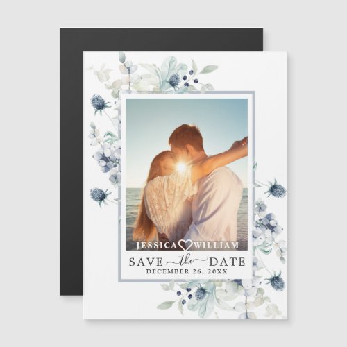 Dusty Blue PHOTO Save the Date Magnetic Card