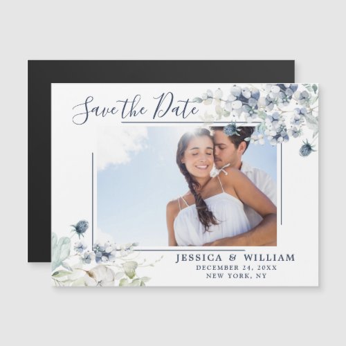 Dusty Blue PHOTO Save the Date Magnetic Card