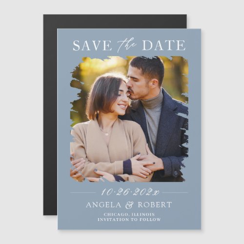 Dusty Blue Photo Save the Date Magnetic Card