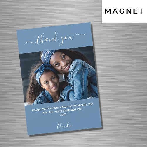 Dusty blue photo script thank you magnet