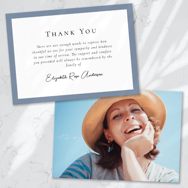Dusty Blue Photo Sympathy Funeral Thank You Card (Creator Uploaded)