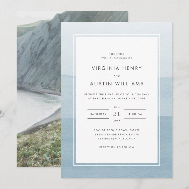 Dusty Blue Photo Wedding Invitation (Front/Back)
