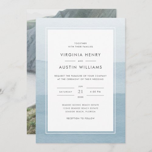Dusty Blue Photo Wedding Invitation