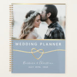 Dusty Blue Photo Wedding Planner<br><div class="desc">Simple,  minimalist,  modern,  elegant dusty blue wedding planner with romantic gold rope heart and photo.
Perfect match with Tying The Knot theme.</div>