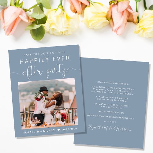 Dusty Blue Photo Wedding Reception Save the Date
