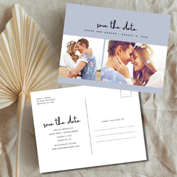 Dusty Blue Photo Wedding Save The Date Announcement Postcard by stylelily at Zazzle