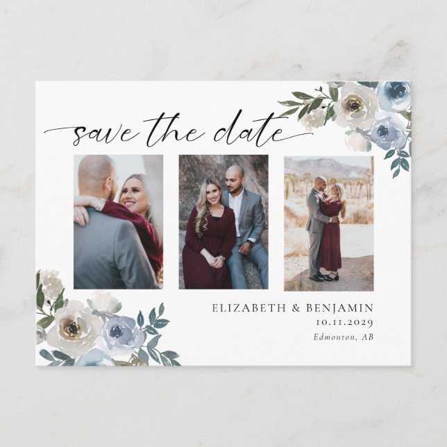 Dusty Blue Photo Wedding Save the Date Elegant  Announcement Postcard (Front)