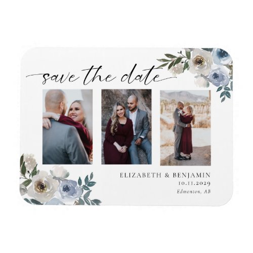 Dusty Blue Photo Wedding Save the Date Elegant  Magnet