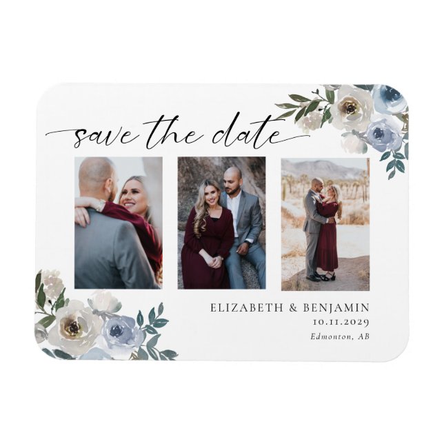Dusty Blue Photo Wedding Save the Date Elegant  Magnet (Horizontal)