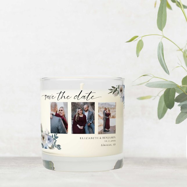Dusty Blue Photo Wedding Save the Date Elegant  Scented Candle (Creator Uploaded)
