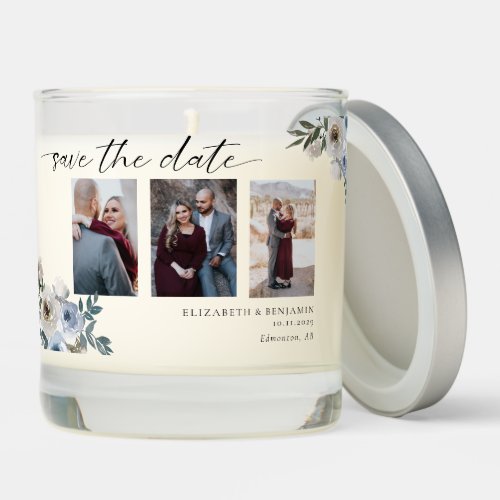 Dusty Blue Photo Wedding Save the Date Elegant  Scented Candle