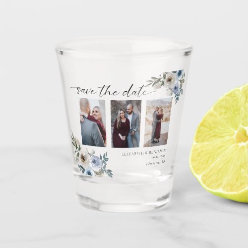 Dusty Blue Photo Wedding Save the Date Elegant  Shot Glass