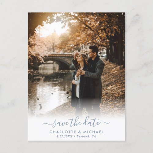 Dusty Blue Photo Wedding Save The Date Postcards
