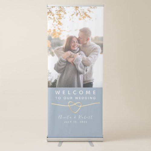 Dusty Blue Photo Wedding Welcome Retractable Banner