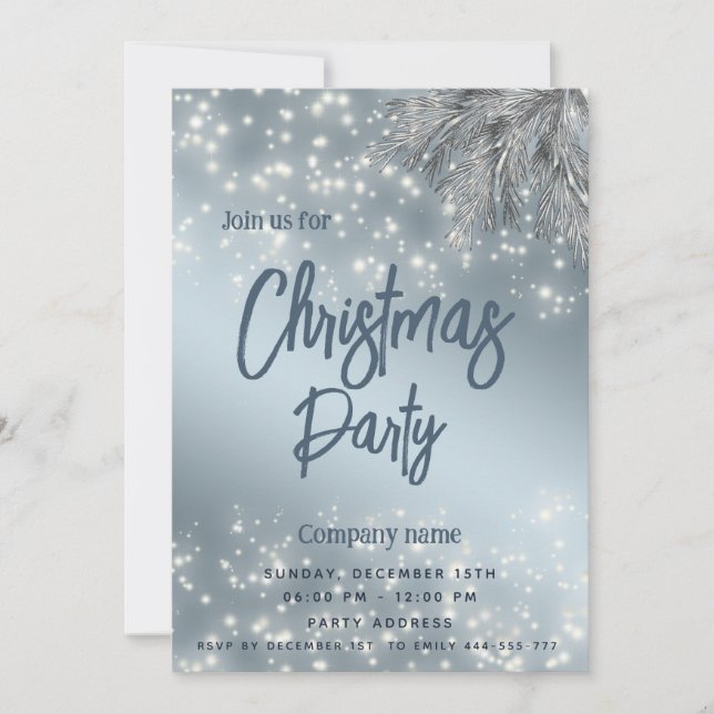 Dusty blue  pine branch corporate Christmas  Invitation (Front)