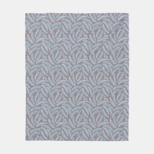 Dusty Blue Pine Tree Leaf Christmas Holiday Fleece Blanket (Front)