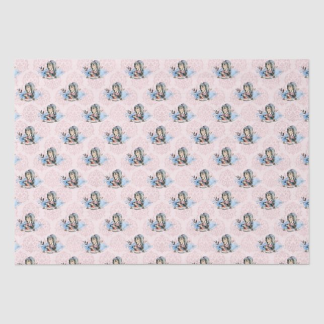 Dusty Blue & Pink Alice In Wonderland Baby Shower Tissue Paper (Front)