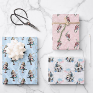 Dusty Blue & Pink Alice In Wonderland Baby Shower Wrapping Paper Sheets