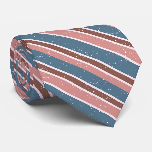 Dusty Blue, Pink and Brown Stripes Faux Glitter Neck Tie (Rolled)