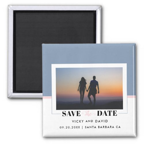 Dusty blue pink color block wedding Save the Date Magnet