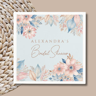 Dusty Blue Pink Floral Boho Chic Bridal Shower Napkins