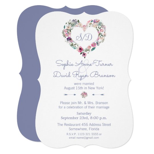 Dusty Blue Pink Floral Evening Wedding Reception Invitation