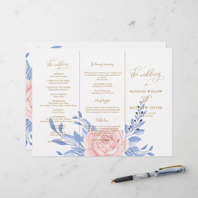 Dusty Blue Pink Floral Rustic Wedding Ceremony (Front/Back In Situ)