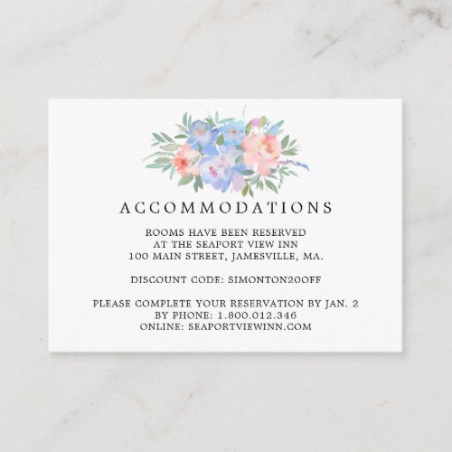 Dusty Blue Pink Floral Wedding Accommodation Enclosure Card