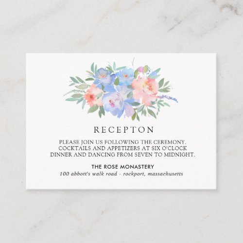 Dusty Blue Pink Floral Wedding Reception Enclosure Card