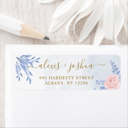 Dusty Blue Pink Floral Wedding Return Address  Label