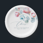 Dusty Blue Pink Flowers Elegant Romantic Paper Plates<br><div class="desc">Dusty blue and pink roses paper plates</div>