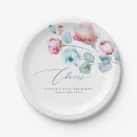 Dusty Blue Pink Flowers Elegant Romantic