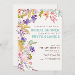 Dusty Blue Pink Fruit Floral Bridal Shower Invitation