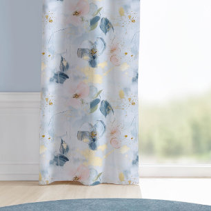 Dusty Blue Pink Gold Floral Modern Painted Blackout Curtains