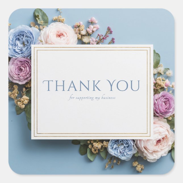 Dusty Blue Pink Gold Garden Rose Elegant Frame Square Sticker (Front)