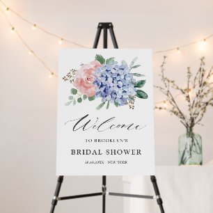 Dusty Blue Pink hydrangea Bridal Shower Welcome Foam Board
