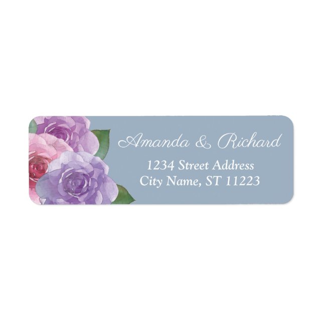 Dusty Blue Pink Purple Elegant Floral Wedding   Label (Front)