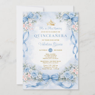 Dusty Blue Pink Quinceañera Birthday Princess XV Invitation