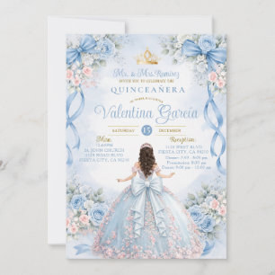 Dusty Blue Pink Quinceañera Invitation Princess XV