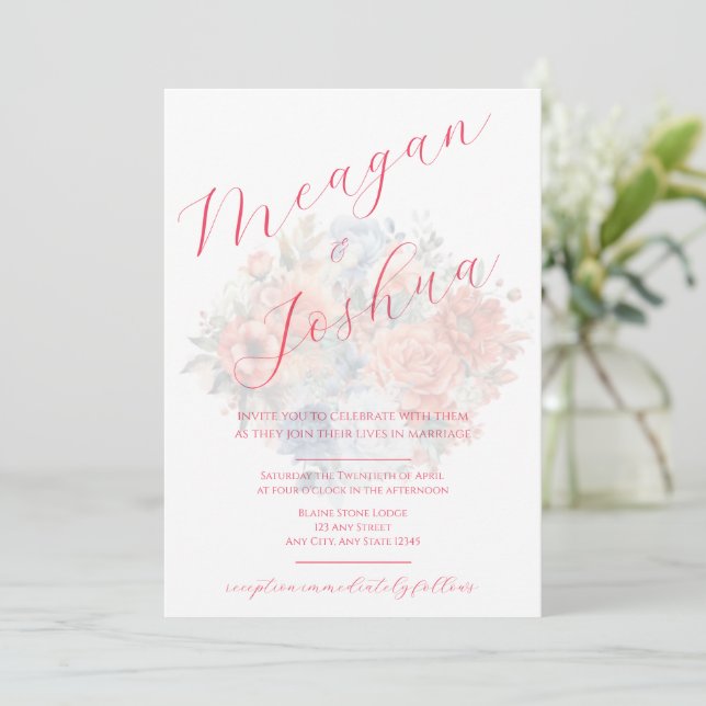 Dusty Blue Pink Wedding Invitation (Standing Front)