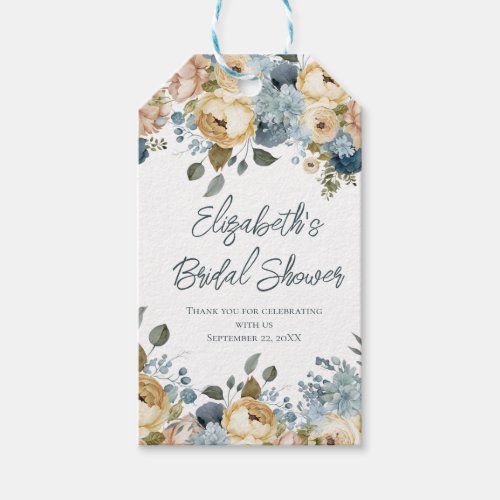 Dusty Blue Pink White Floral Bridal Shower Gift Tags