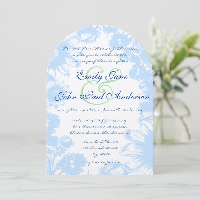 Dusty Blue & Pistachio Green Wedding Invitation (Standing Front)