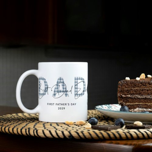 Dusty Blue Plaid Best Dad Ever Photo Fathers Day Coffee Mug