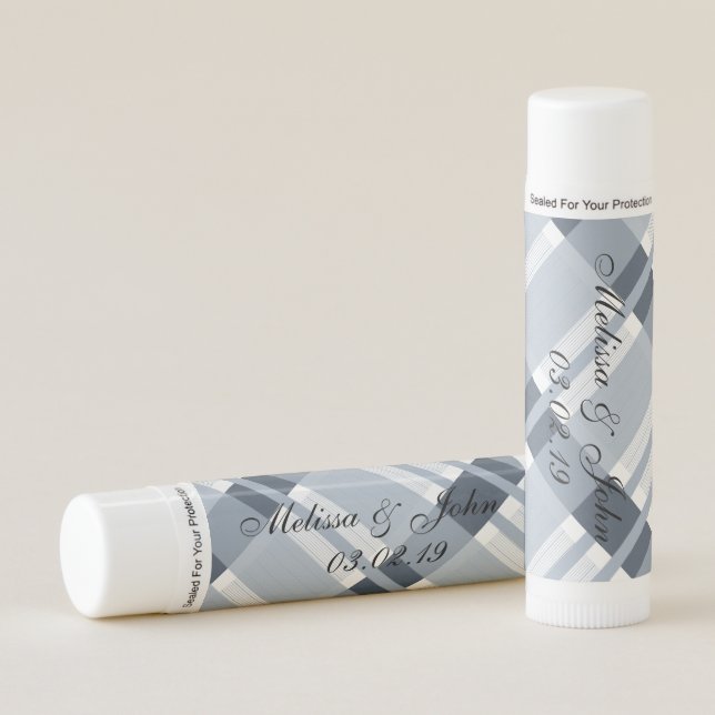 Dusty Blue Plaid Farmhouse Rustic Bridal Wedding Lip Balm (Front)