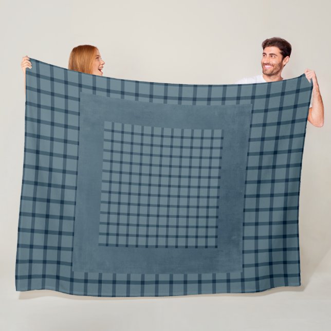 DUSTY BLUE PLAID PATTERN FLEECE BLANKET (In Situ)
