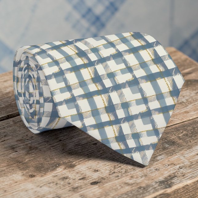 Dusty Blue Plaid Pattern Necktie Tie (Creator Uploaded)