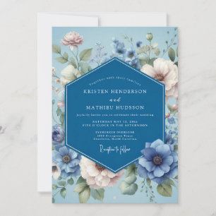 Dusty Blue Poetic Flora Wedding Invitation