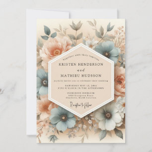 Dusty Blue Poetic Floral Wedding Invitation