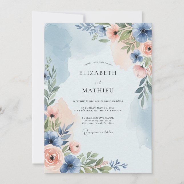 Dusty Blue Poetic Spring Wedding Invitation (Front)