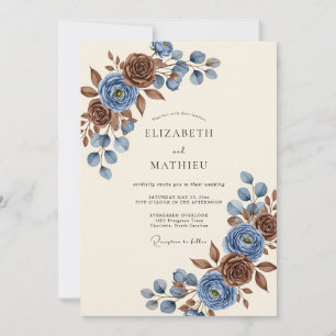 Dusty Blue Polished Autumnal Wedding Invitation
